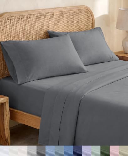 California Design Den Organic Cotton Twin XL Bed Sheets, 3 Pcs, Slate Grey