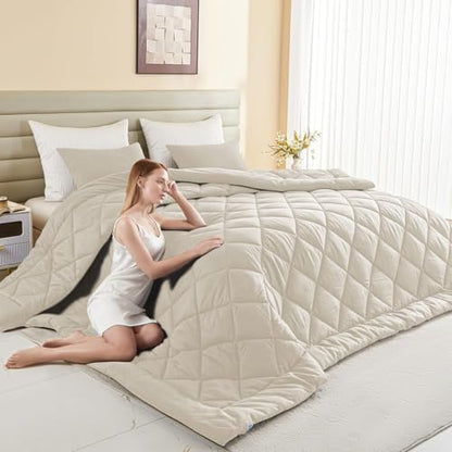 Oversized King Comforter, Extra Large King Size Comforter Oversized, All Season Soft Lightweight Quilt Down Alternative Duvet Insert with 8 Corner Tabs(128x120. Beige)