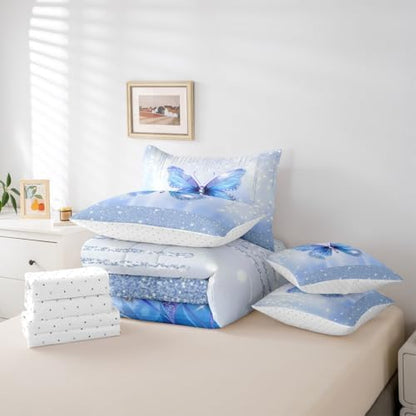 Feelyou Butterfly King Comforter Set with Sheets for Kids Boys Girls Dreamy