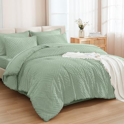 Andency King Size Comforter Set, Sage Green, 7 Pieces
