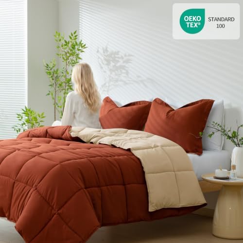 HIG 3pc Terracotta Queen Size Bedding Comforter Set Duvet Insert Blanket