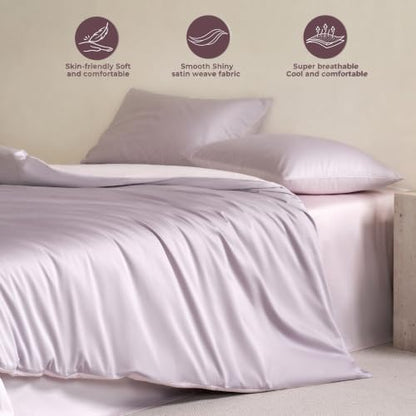 Full Size Duvet Cover, 100% Egyptian Cotton,1600 Thread Count, Reversible Duvet Cover, Soft and Breathable Satin Bedding Set, All Seasons (Heather Light Purple, 80"x90")