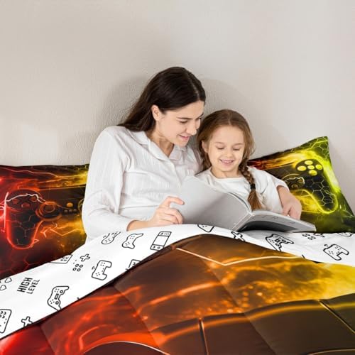 Feelyou Gamer Comforter Toddler Size, Gaming Comforter Set for Kids Red Gamer Bedding Set Game Room Decor Duvet Set Microfiber Bed Set