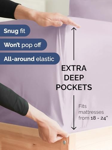 Extra Deep Twin Sheet Set - 3 Piece Breathable & Cooling - Light Lavender