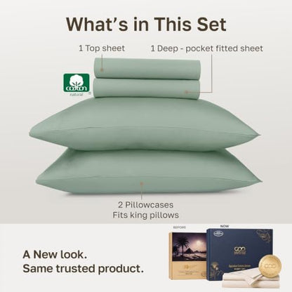 California Design Den 100% Egyptian Cotton Cal King Sheets Set, Mint Green
