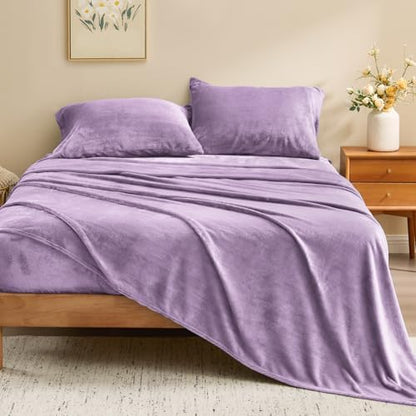 BEDELITE Flannel Sheets Full Size, Lavender, 4 Pieces