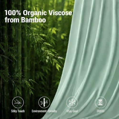 Queen Duvet Cover Set 3 Pieces, 100% Organic Viscose derived from Bamboo, Luxuriously Soft & Cooling, 1 Duvet Cover and 2 Pillowcases, 90" x 90"(Queen, Sage Green)