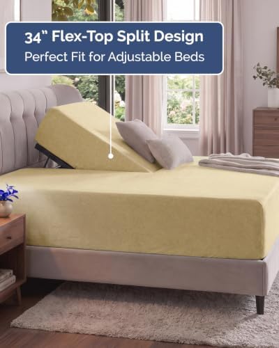 CGK Linens Extra Deep Flex Top Split Head King Fitted Sheet - Heathered Tan