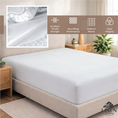 Linen Home Queen Size Fitted Sheet only 100% Cotton Percale, Snow White