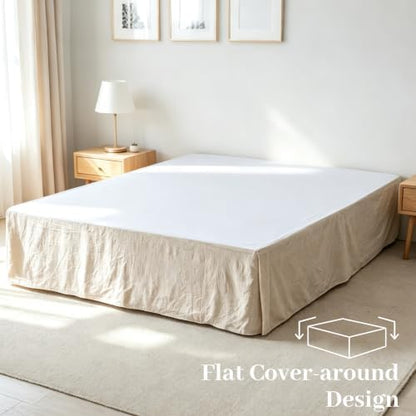 FALUCA Corner Split 16" Bed Skirt - Drop Linen Blend & Platform Pure Cotton, Wrap Around Tailored Drop Dust Ruffle for Farmhouse & Bedrooms, Breathable Cozy, Easy-Fit Bedding (King Linen 16")