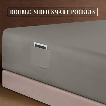 Elegant Comfort 4-Piece Bed Sheet Set - Luxury Bedding 1500 Premium Hotel Quality Microfiber, All Around Elastic 18-24 Inches Deep Fitted Sheet- Extra Deep Pocket Sheets, Twin/Twin XL, Grey
