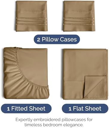 Queen Size 4 Piece Sheet Set - Ultra Soft & Cooling Bed Sheets - Caramel