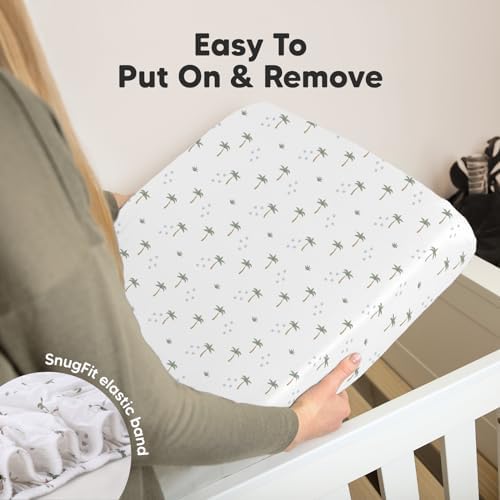 KeaBabies 2pk Organic Cotton Crib Sheets for Boys Girls 52x28, Roarsome