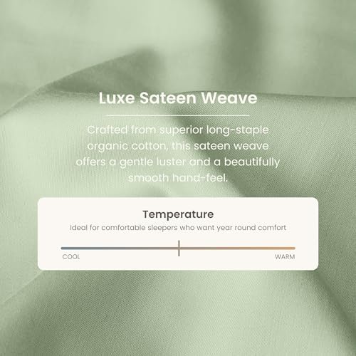 BIOWEAVES 100% Organic Cotton Full/Queen Duvet Cover Set, 3-Piece, 300 Thread Count Sateen Weave GOTS Certified Comforter Cover with Buttoned Closure and 2 Pillow Shams – Pastel Green, 90x90 inches