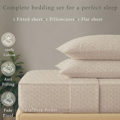 Threadmill 500 Thread Count Cotton Twin Sheet Set, Sateen, Jacquard, Beige