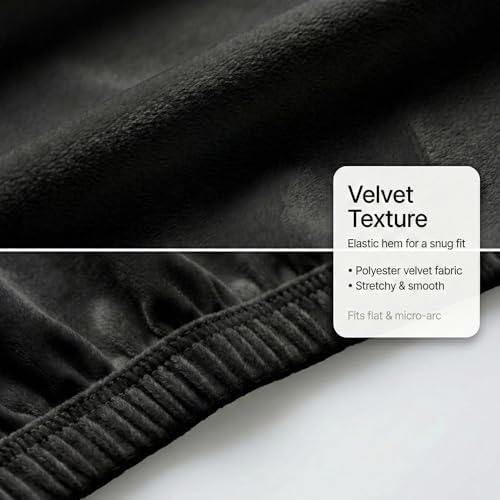 WOMACO Headboard Cover for King Bed, Stretch Velvet Head Board Slipcover with Remote Pockets, Dustproof Bed Head Cover for Upholstered Headboard (Length (71" - 90"), Black)