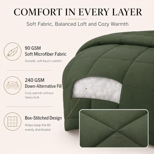 CozyLux Queen Comforter Set Olive Green - 7 Pieces Bed in a Bag