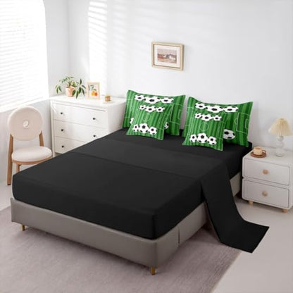 Erosebridal Playground Soccer Green Boys Kids 7 Piece Bedding Set Twin | Football Court Gaming Comforter Set with Sheets Ball Games Bed in A Bag Hexagon Honeycomb Bed Sets