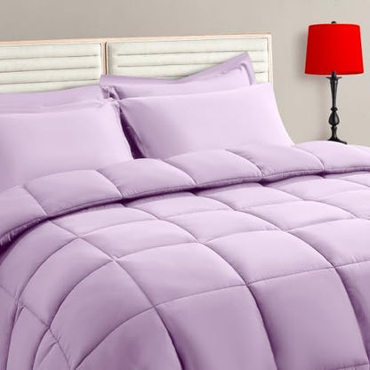 TAIMIT Light Purple Full Size Comforter Set - 7 Pieces, Bed in a Bag Bedding Sets with All Season Soft Quilted Warm Fluffy Reversible Comforter,Flat Sheet,Fitted Sheet,2 Pillow Shams,2 Pillowcases
