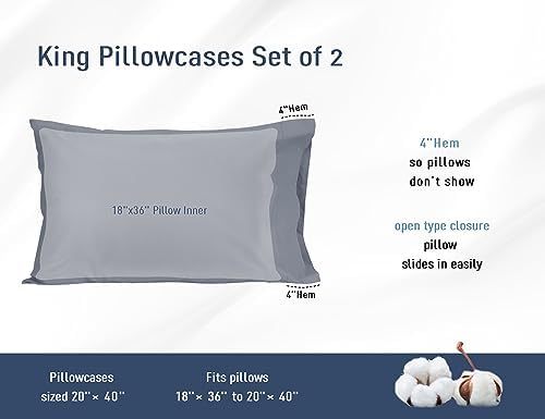 Pillow Cases 100% Cotton Percale King Size Set of 4, Dark Gray