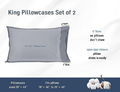 Pillow Cases 100% Cotton Percale King Size Set of 4, Dark Gray