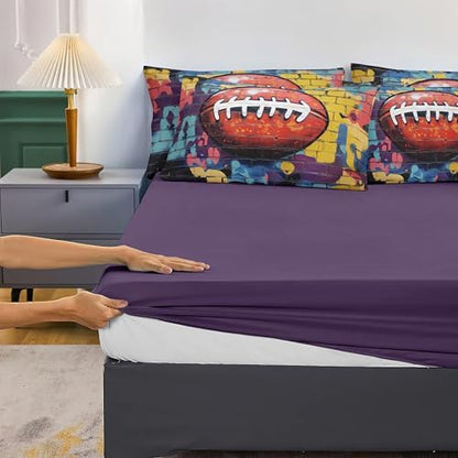Helloosun 5PCS Football Comforter Set Twin,Sports Bedding Sets for Boys,Twin Comforter Sets for Boys,Football Bedding Set with Sheets