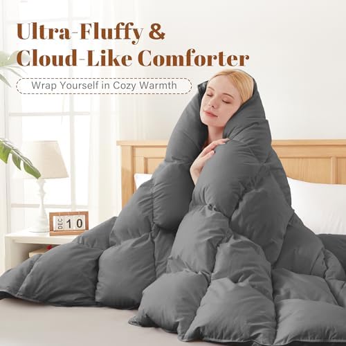 Cosybay Feather and Down Fiber Comforter Insert King, 100% Cotton Cover