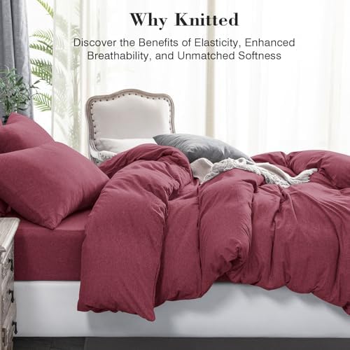 PURE ERA Jersey Knit Duvet Cover Set Heather Burgundy Red Queen