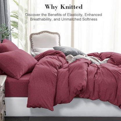 PURE ERA Jersey Knit Duvet Cover Set Heather Burgundy Red Queen