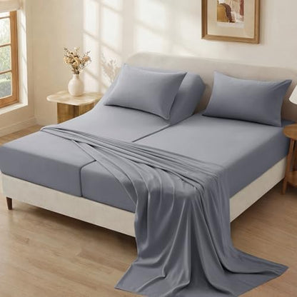 P Pothuiny 5-Piece Split King Sheets Set, Light Gray Soft Microfiber Fabric