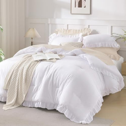 Andency Twin Comforter Set White, 2 Pieces Ruffle Cute Soft Bedding Sets