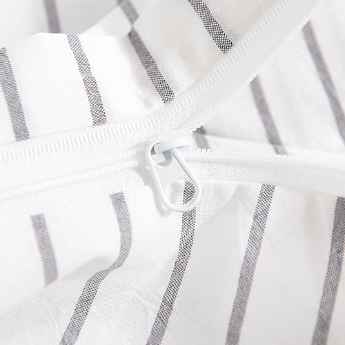 NEXHOME PRO Striped Duvet Cover King Size,100% Washed Cotton Bedding Set,Textured Linen Feel,Breathable,Organic,3 Piece(Grey Stripes 104x90)