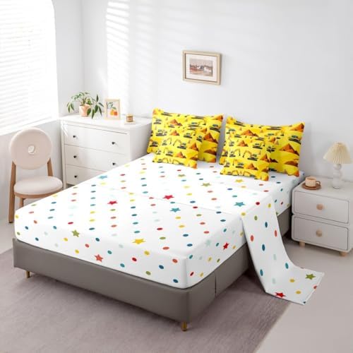Erosebridal Boys Construction Twin 7 Pcs Bedding Set, Excavator Comforter Set with Sheets for Kids Men Boys Room Decor, Yellow Vehicle Bed in A Bag, Equipment Trucks Bed Sets, Lightweight
