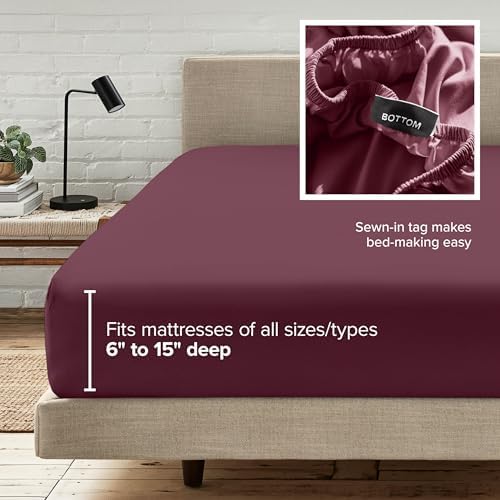 Bare Home Full Fitted Sheet - 1800 Ultra-Soft (Full, Burgundy)