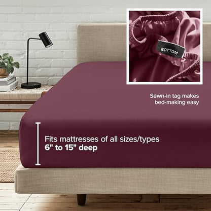 Bare Home Twin XL Fitted Sheet - 1800 Ultra-Soft (Twin XL, Burgundy)