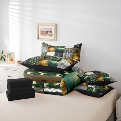 Feelyou Deer Hunting Comforter Set with Sheets 7 Piece Full Size