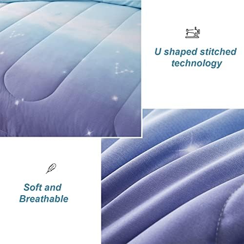 Dinjoy Girls Comforter Set Twin Size 6 Pieces Bed in A Bag Colorful Ombre Blue Purple Rainbow Bedding Set for Kids Teen (1 Comforter, 1 Flat Sheet, 1 Fitted Sheet, 1 Pillow sham, 2 Pillowcases)