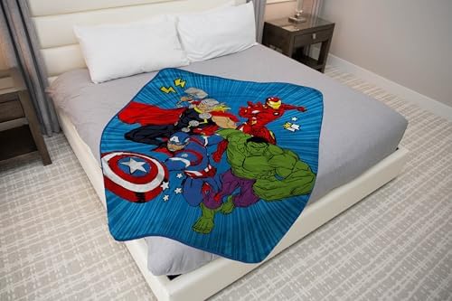 Jay Franco Kids Plush Throw Blanket – Soft & Cozy Fleece Throw for Bedroom & Couch Décor, Official Licensed Product, Blue - Avengers, 46x60 - Throw Blanket