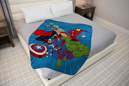 Jay Franco Kids Plush Throw Blanket – Soft & Cozy Fleece Throw for Bedroom & Couch Décor, Official Licensed Product, Blue - Avengers, 46x60 - Throw Blanket