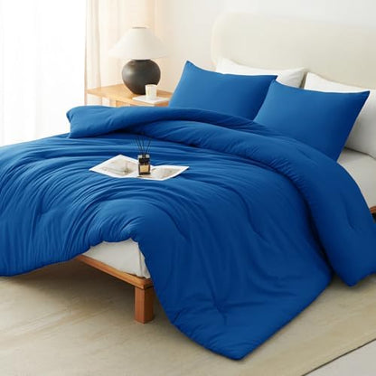 CozyLux Queen Comforter Set, 3 Pieces Down Alternative Bedding Classic Blue