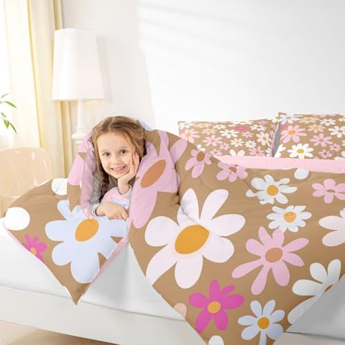 jejeloiu Cute Flower Comforter Set Colorful Bedding Set Twin Size 2 Pcs