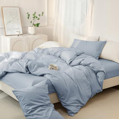 JIYUAN California King Washed Cotton Duvet Cover Set, Relaxed Linen Feel