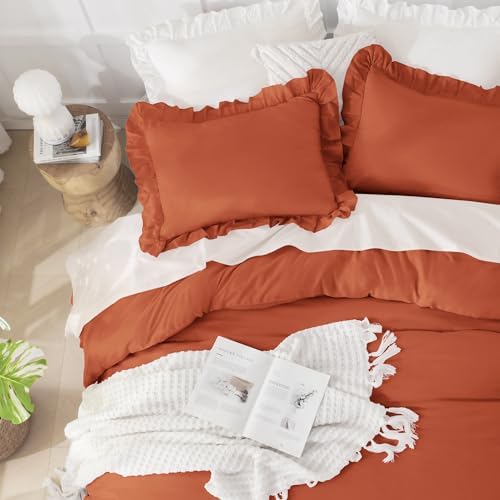 Andency Terracotta King Size Comforter Set, 3 Pcs Solid Farmhouse Bedding
