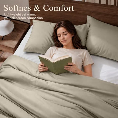 King Duvet Cover Set 3 Pieces, 100% Organic Viscose derived from Bamboo, Luxuriously Soft & Cooling, 1 Duvet Cover and 2 Pillowcases, 104" x 90"(King, Oat Milk)