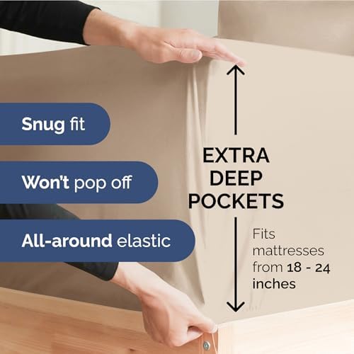 Extra Deep Twin Sheet Set - 3 Piece Breathable & Cooling Bed Sheets - Wheat