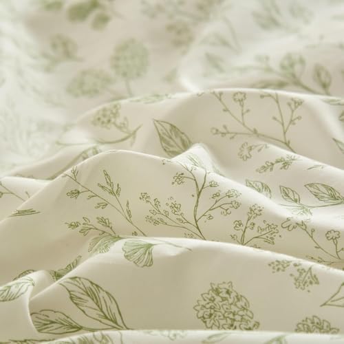 Vintage Boho Floral Duvet Cover Twin White Green Floral Print Bedding Set Cotton Botanical Floral Comforter Cover Garden Flowers Aesthetic Bedding Cover Boho Style Twin Duvet Cover with Zipper Closure