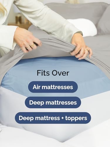 Extra Deep Full Sheet Set - 4 Piece Breathable Cooling Sheets - Light Grey