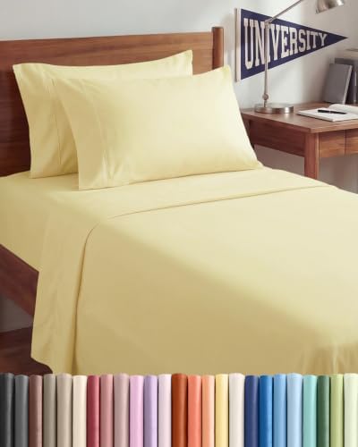 Twin XL 4 Piece Sheet Set - College Dorm Room Essentials - Butter Yellow