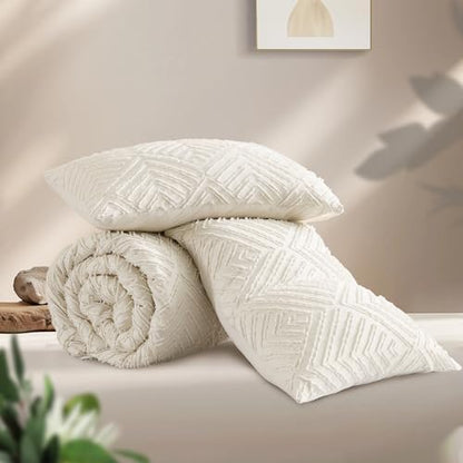 Andency Beige Super King Comforter, 3 Pieces Boho Bedding Set