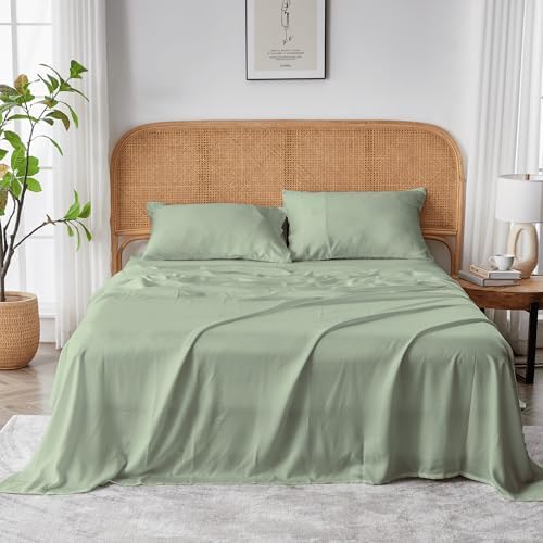 Sijo AiryWeight Tencel Sheet Set, 100% Lyocell Derived from Eucalyptus, Buttery Soft, Architectural Digest Best Cooling Sheets Winner, 1 Top Sheet Only (Sage, King/Cal King)